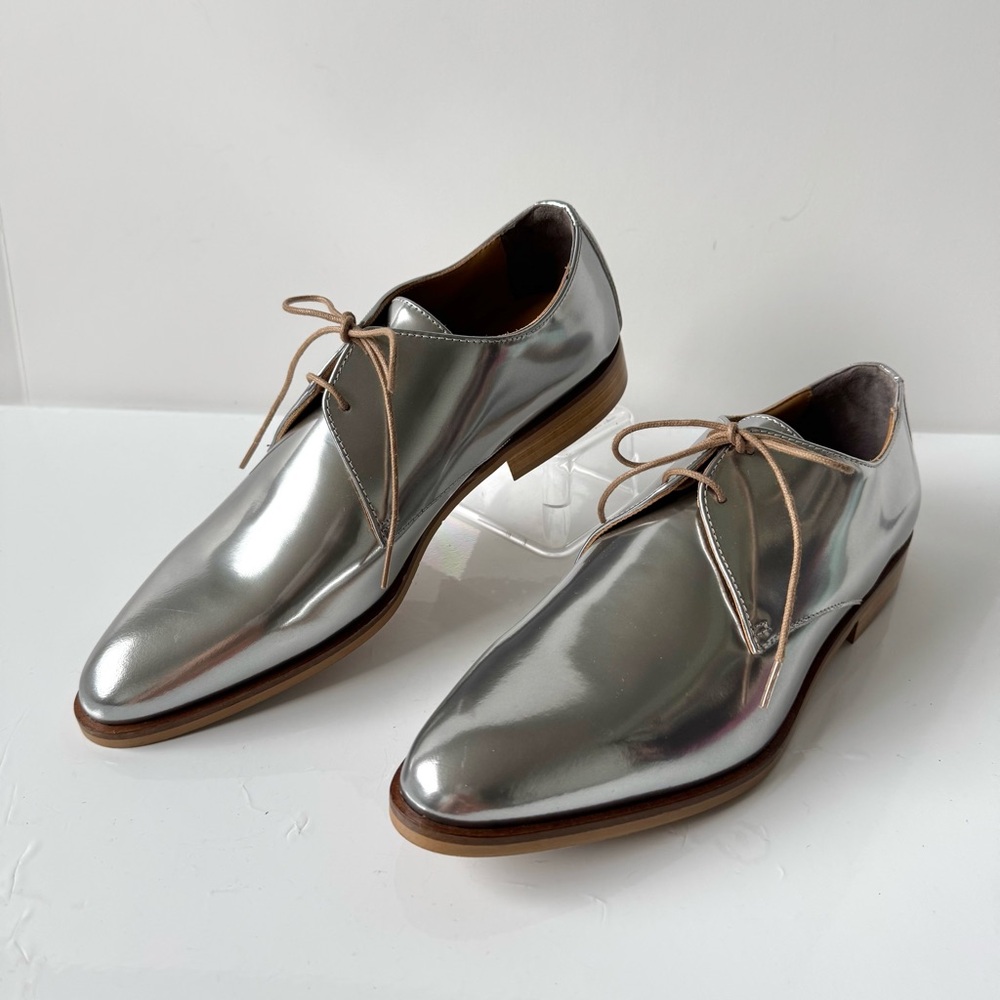 Everlane The E2 Shine Modern Oxfords in Silver Size 8.5 NWOB